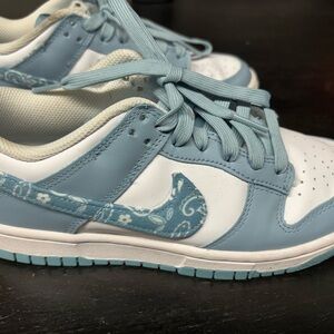 Nike Dunk Low Blue and White Sneakers with Paisley Detail